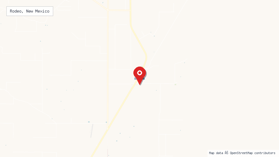 Street map of Rodeo, New Mexico with location pin