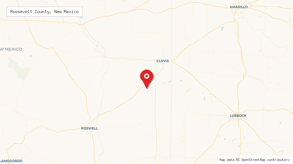 Street map of Roosevelt County, New Mexico with location pin