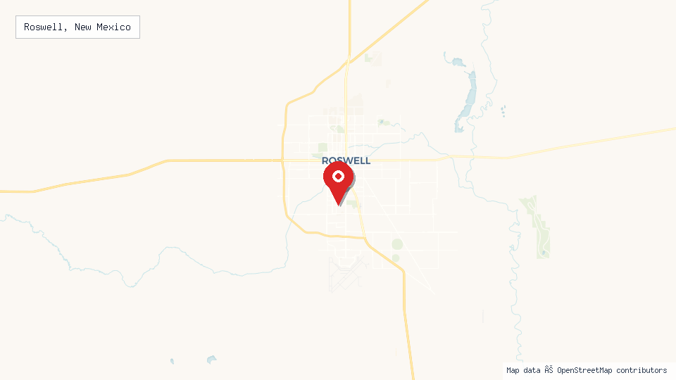 Street map of Roswell, New Mexico with location pin