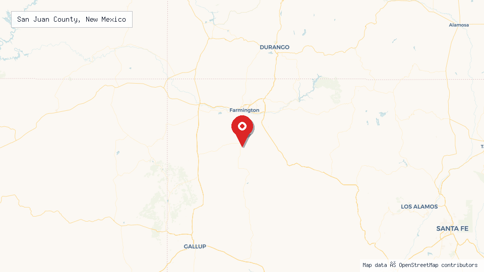 Street map of San Juan County, New Mexico with location pin