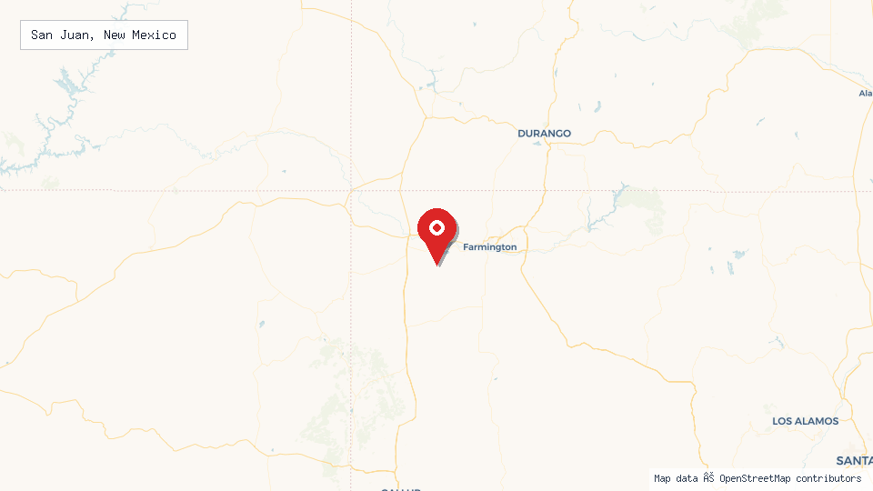 Street map of San Juan, New Mexico with location pin