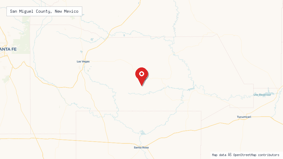 Street map of San Miguel County, New Mexico with location pin