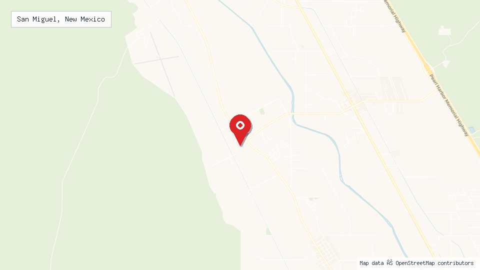 Street map of San Miguel, New Mexico with location pin