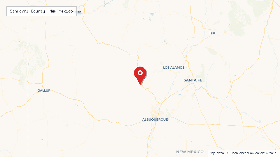 Street map of Sandoval County, New Mexico with location pin