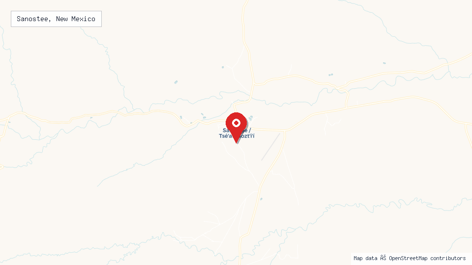 Street map of Sanostee, New Mexico with location pin