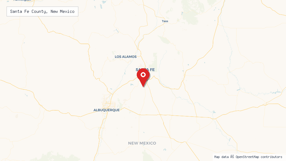 Street map of Santa Fe County, New Mexico with location pin
