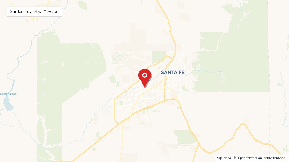Street map of Santa Fe, New Mexico with location pin