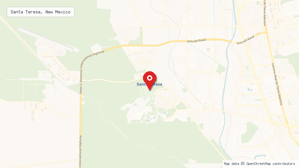 Street map of Santa Teresa, New Mexico with location pin