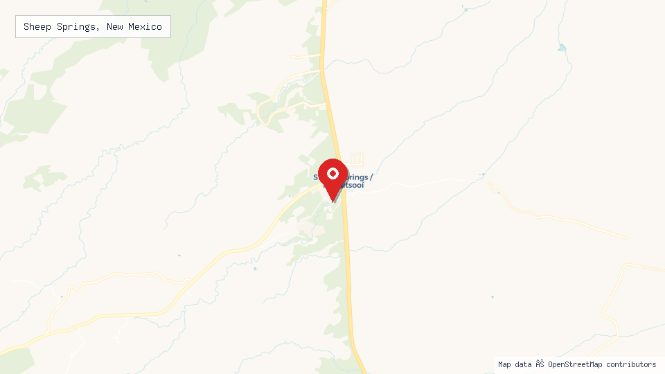 Street map of Sheep Springs, New Mexico with location pin