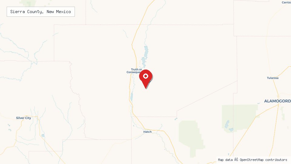 Street map of Sierra County, New Mexico with location pin