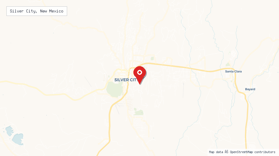 Street map of Silver City, New Mexico with location pin