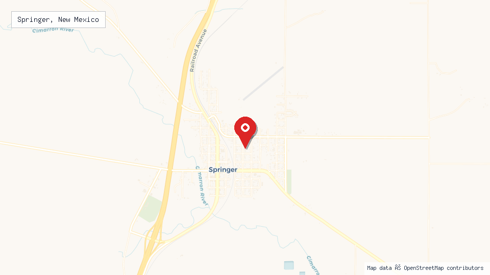 Street map of Springer, New Mexico with location pin