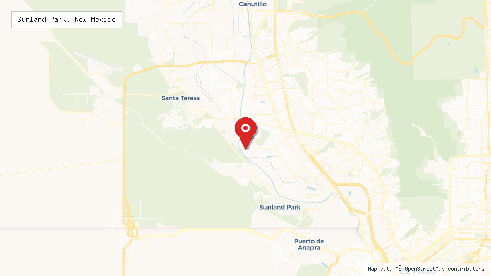 Street map of Sunland Park, New Mexico with location pin