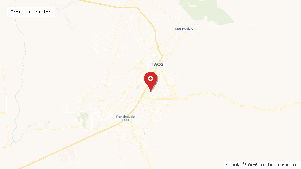 Street map of Taos, New Mexico with location pin