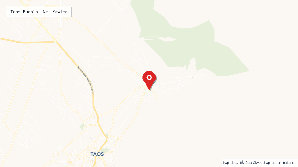 Street map of Taos Pueblo, New Mexico with location pin
