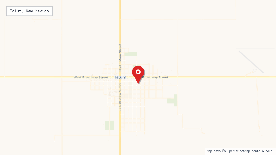 Street map of Tatum, New Mexico with location pin