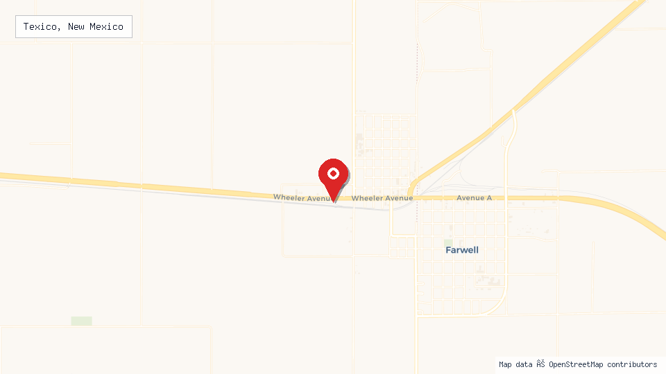 Street map of Texico, New Mexico with location pin