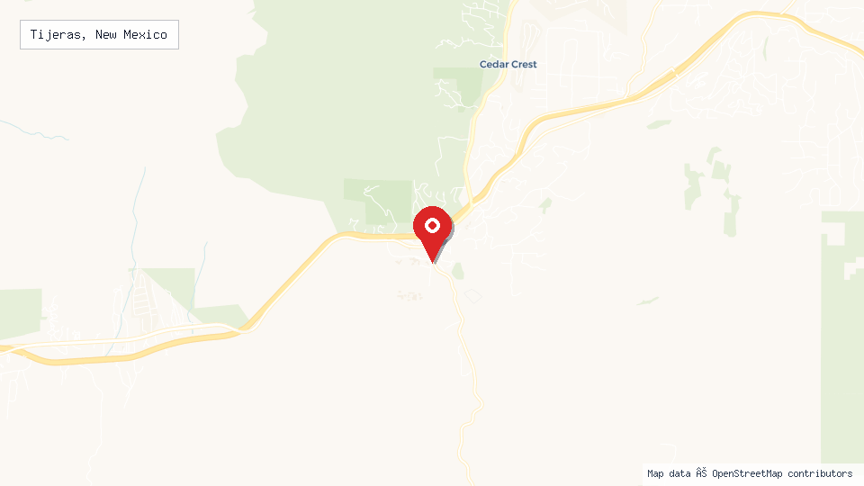 Street map of Tijeras, New Mexico with location pin