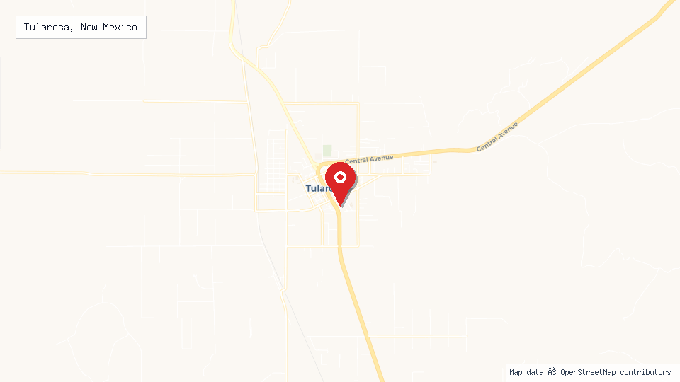 Street map of Tularosa, New Mexico with location pin