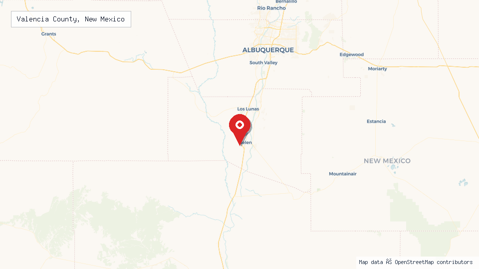 Street map of Valencia County, New Mexico with location pin