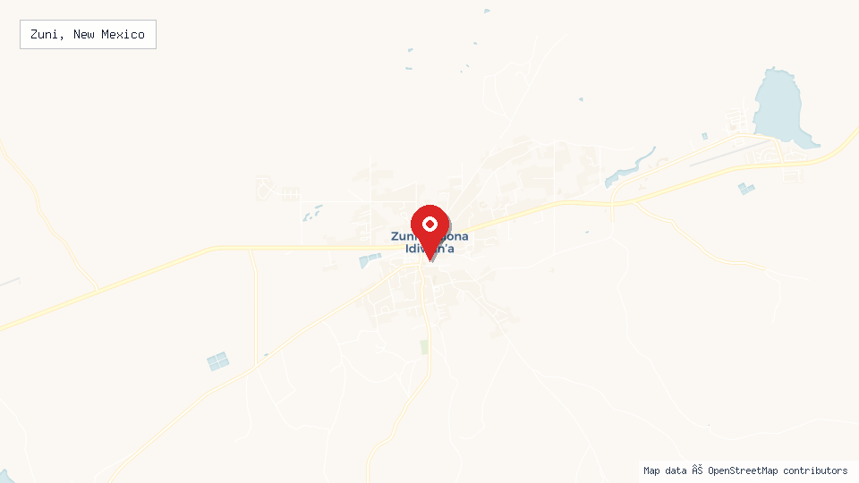 Street map of Zuni, New Mexico with location pin