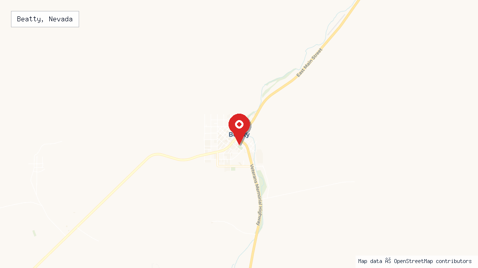 Street map of Beatty, Nevada with location pin