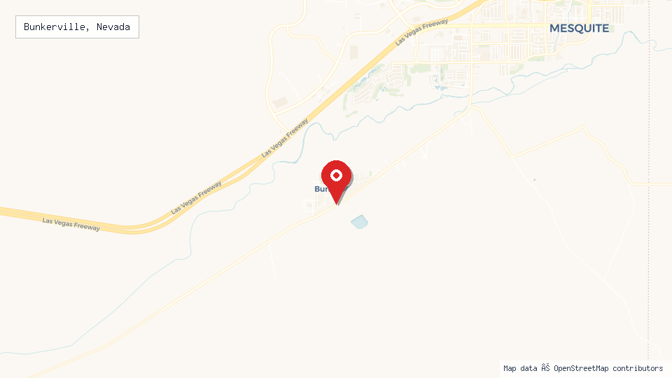 Street map of Bunkerville, Nevada with location pin