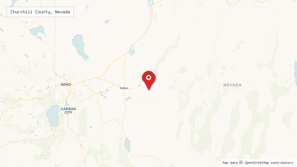 Street map of Churchill County, Nevada with location pin