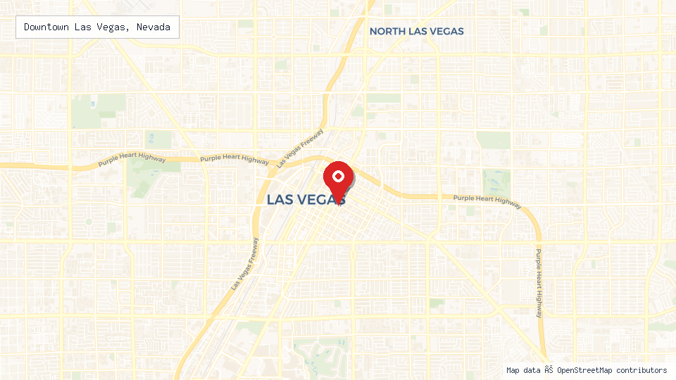 Street map of Downtown Las Vegas, Nevada with location pin
