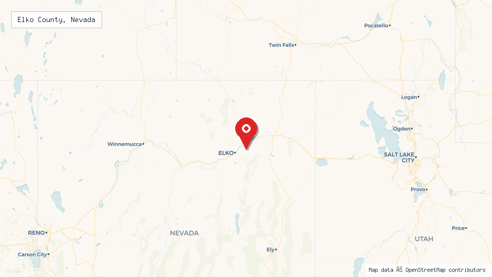 Street map of Elko County, Nevada with location pin