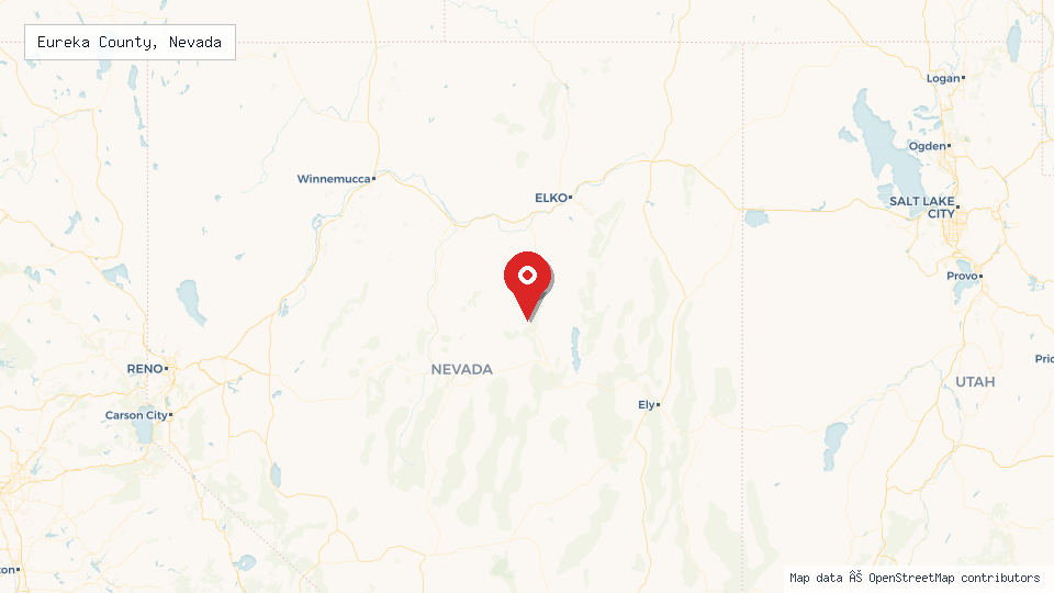 Street map of Eureka County, Nevada with location pin