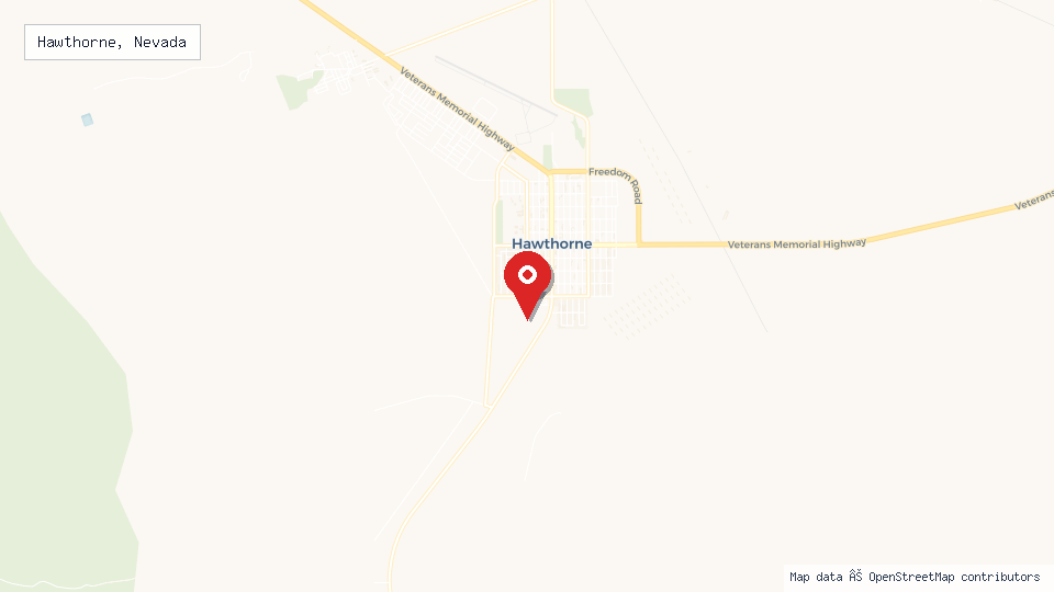Street map of Hawthorne, Nevada with location pin
