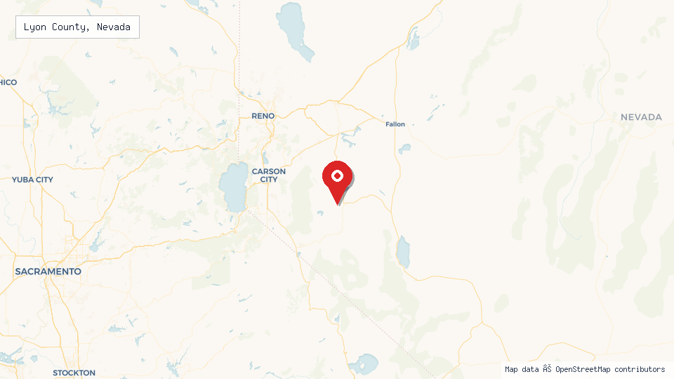 Street map of Lyon County, Nevada with location pin