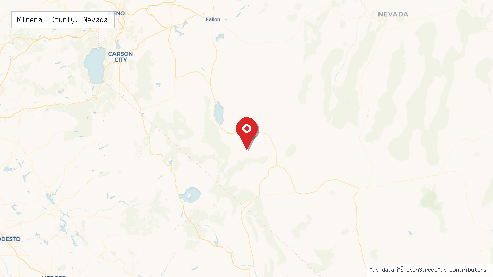 Street map of Mineral County, Nevada with location pin