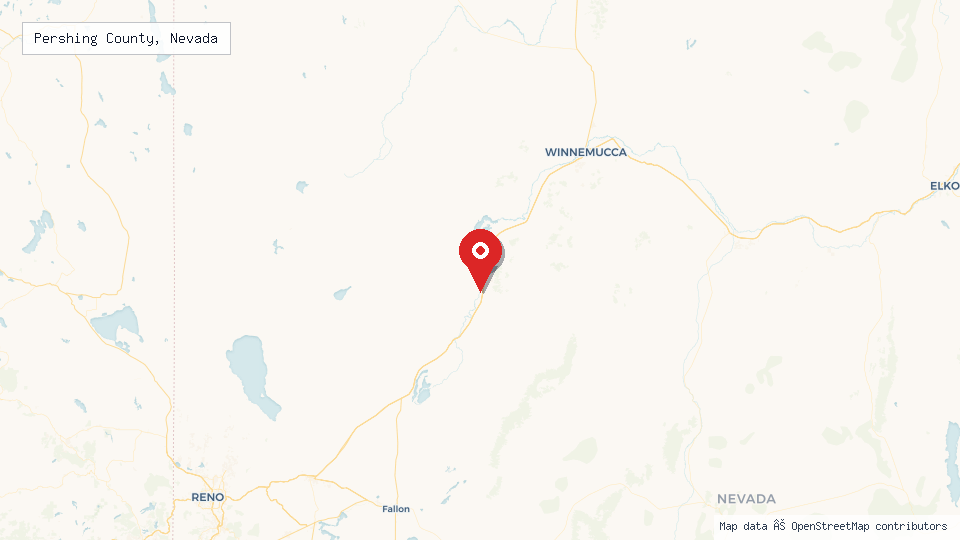Street map of Pershing County, Nevada with location pin