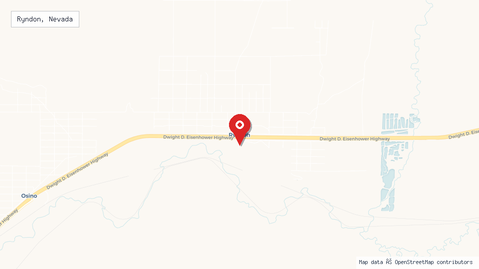 Street map of Ryndon, Nevada with location pin