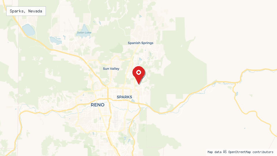 Street map of Sparks, Nevada with location pin