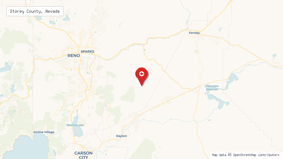 Street map of Storey County, Nevada with location pin
