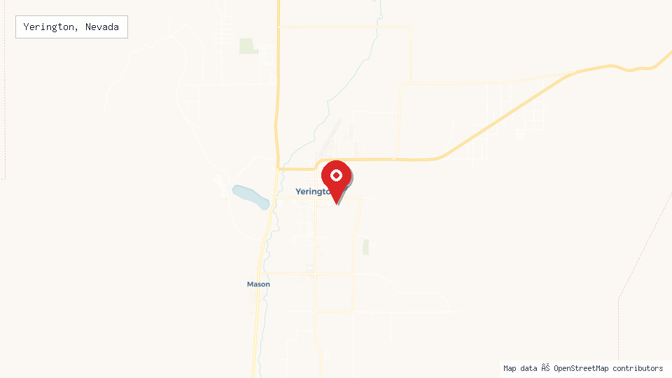 Street map of Yerington, Nevada with location pin