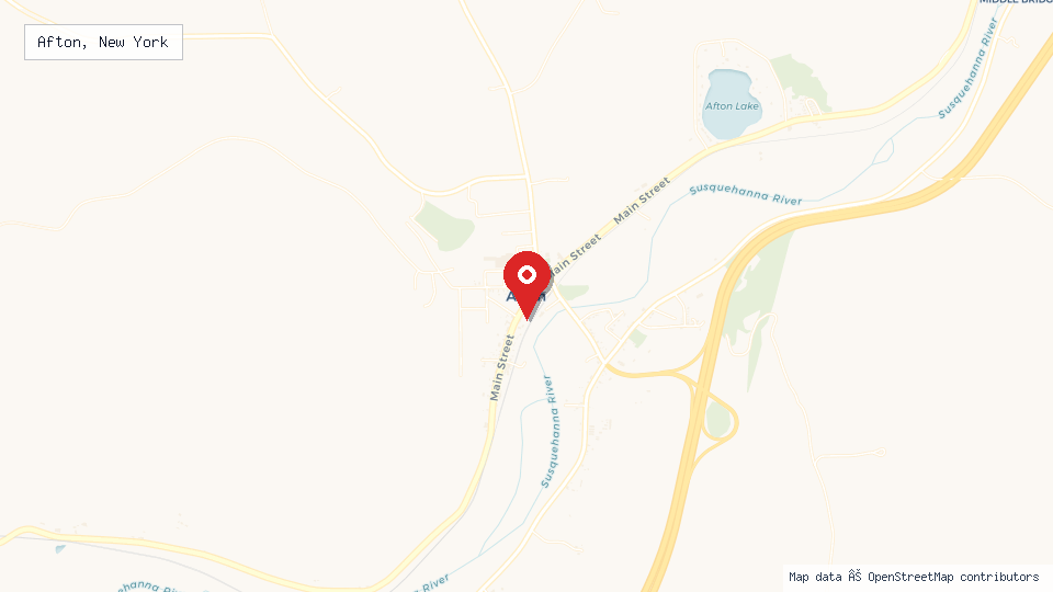 Street map of Afton, New York with location pin