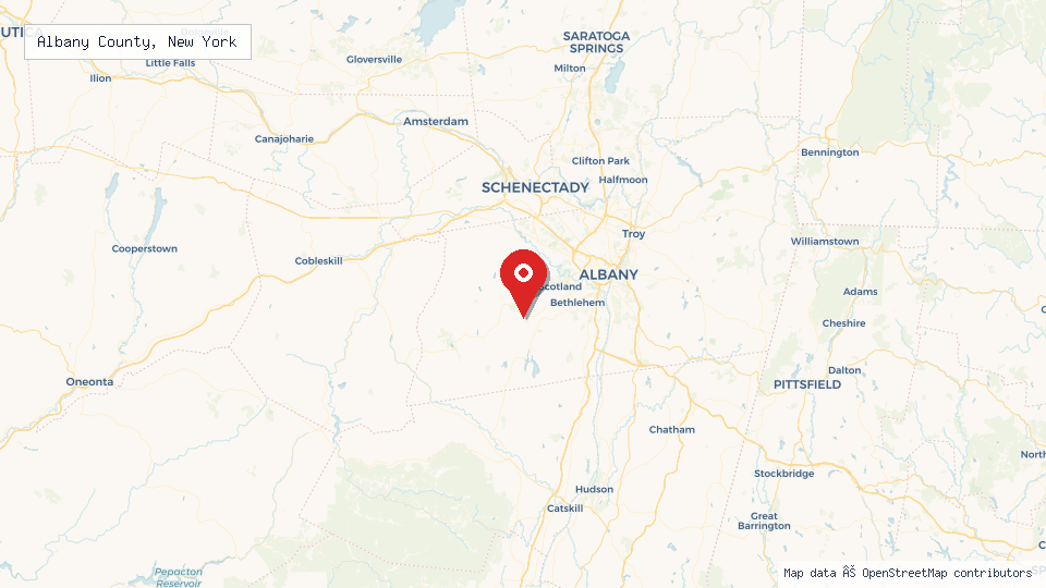 Street map of Albany County, New York with location pin