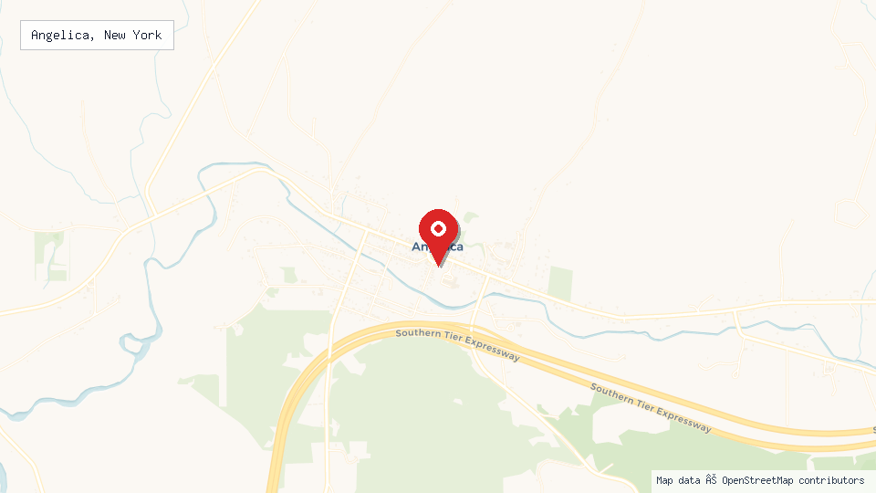 Street map of Angelica, New York with location pin
