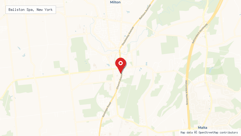 Street map of Ballston Spa, New York with location pin