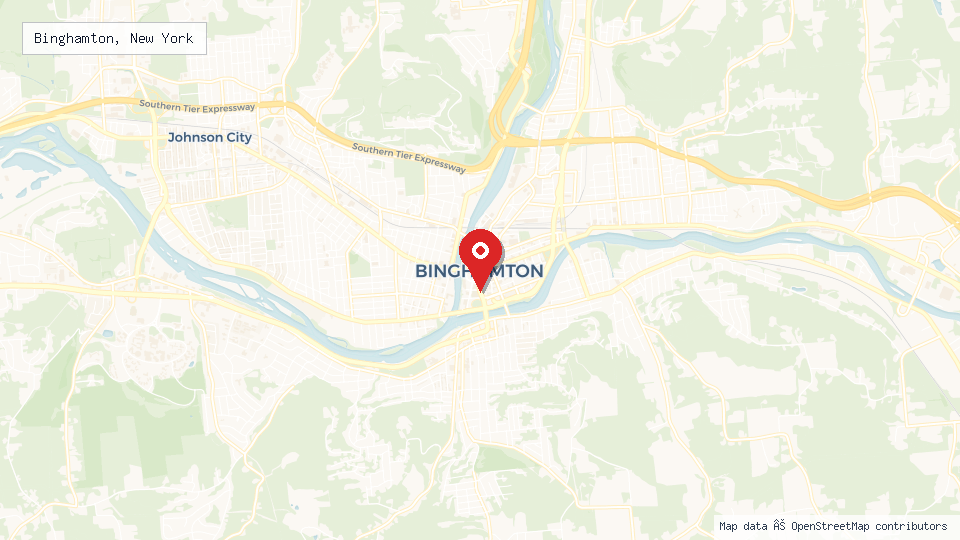 Street map of Binghamton, New York with location pin