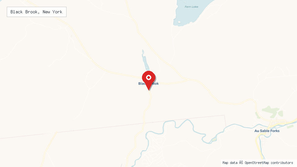 Street map of Black Brook, New York with location pin