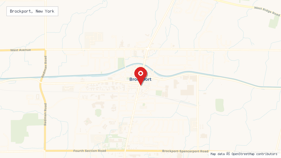 Street map of Brockport, New York with location pin
