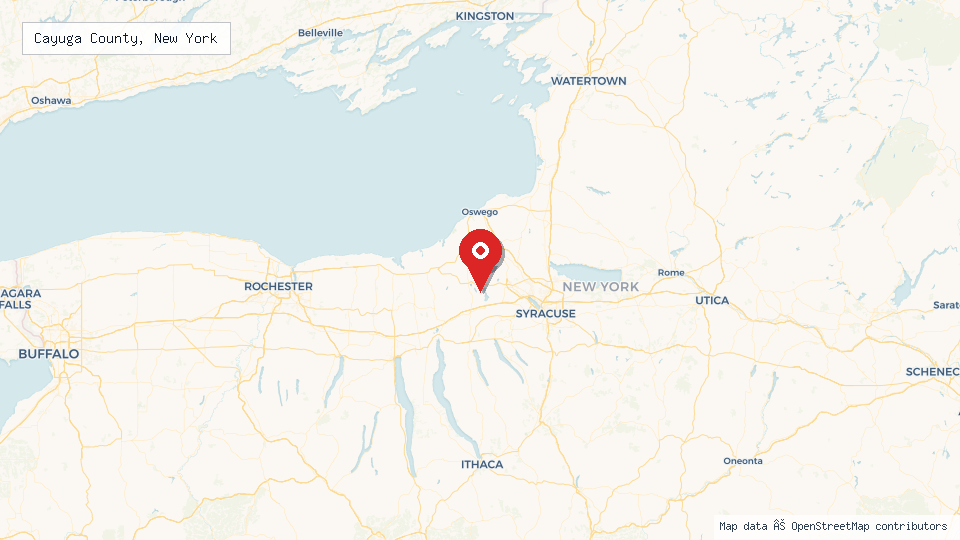 Street map of Cayuga County, New York with location pin