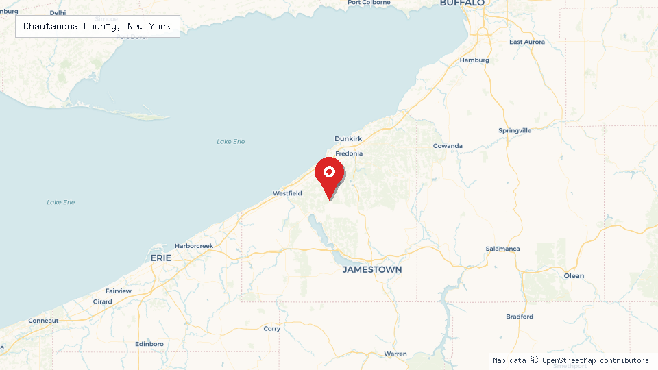 Street map of Chautauqua County, New York with location pin