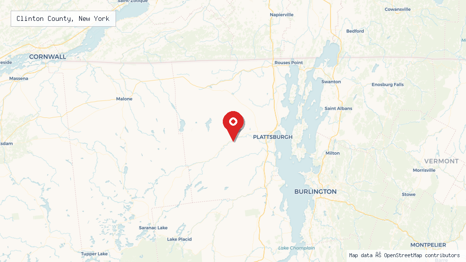 Street map of Clinton County, New York with location pin