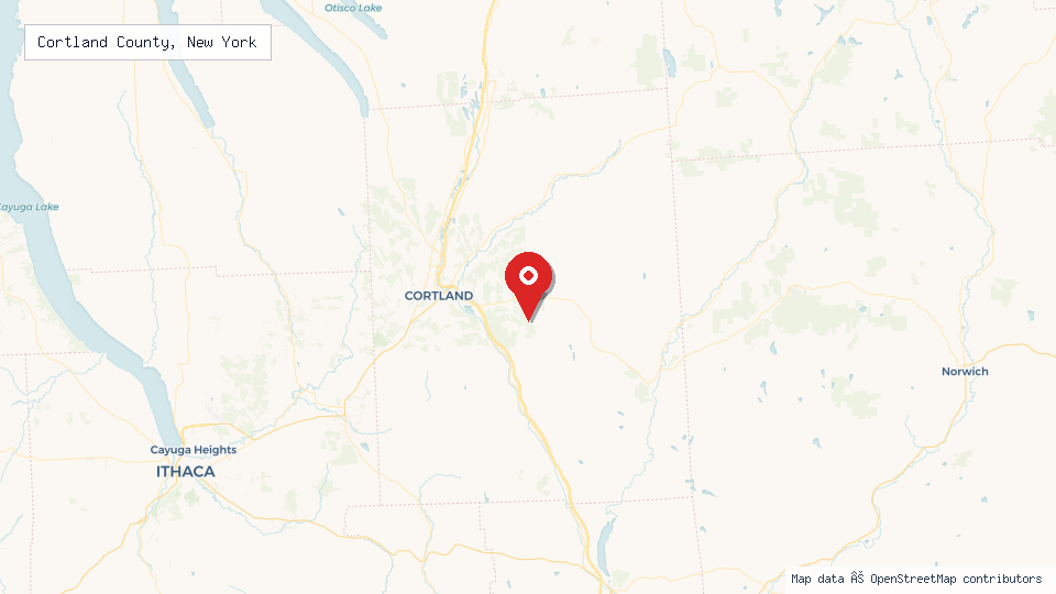 Street map of Cortland County, New York with location pin